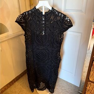 Black Lace Short-Sleeve Sheath Dress